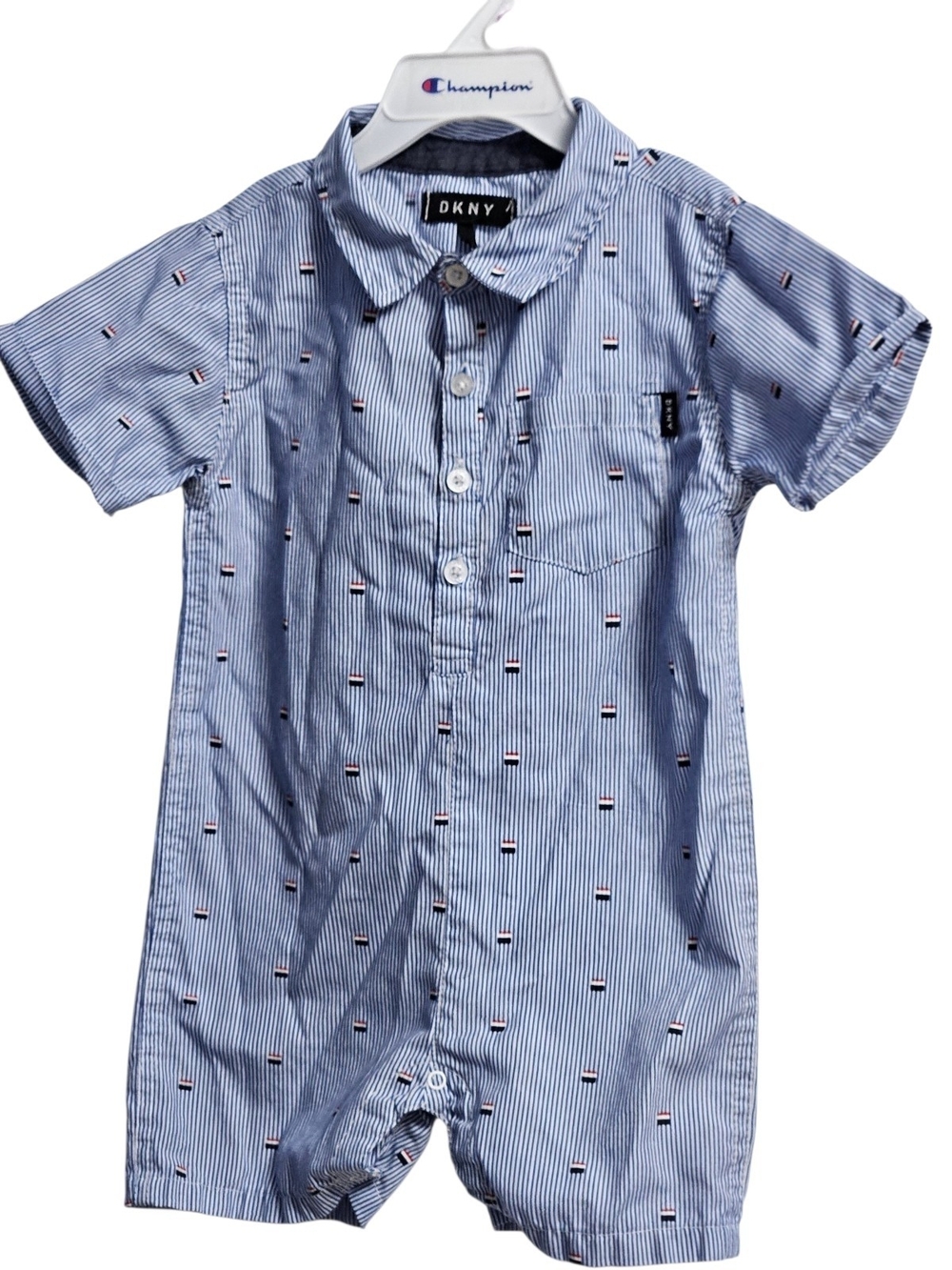 DKNY Light Blue & White Striped Short-Sleeve Romper
